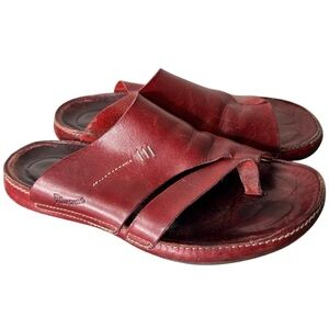 DR MARTENS Vintage Red Burgundy Leather Slip On Sandals Boho Thong Y2K Size 8